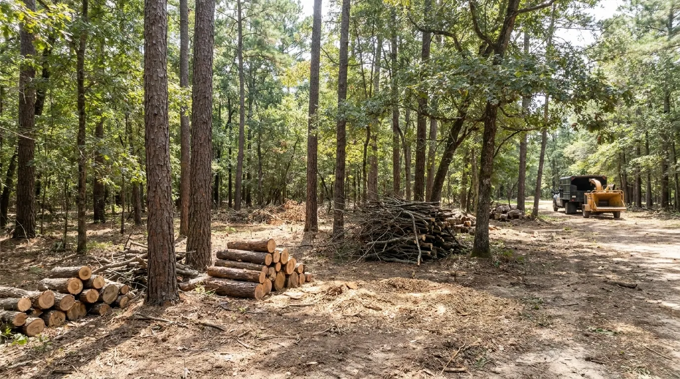 Partially cleared wooded lot in Conroe, TX